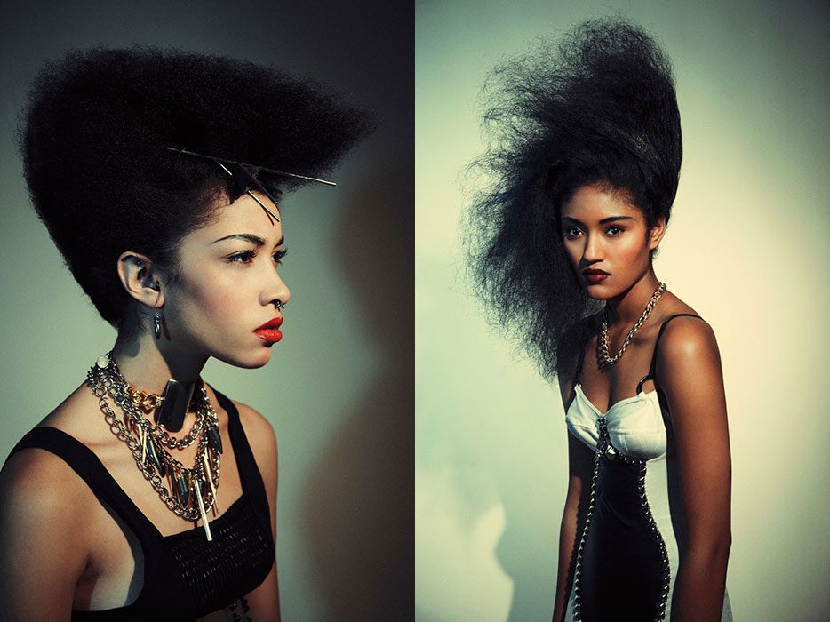 Two pictures of a woman with an afro hairstyle.